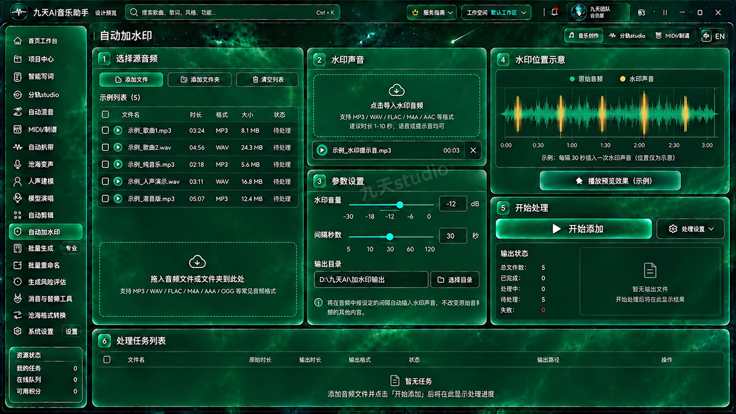 九天AI自动加水印新界面